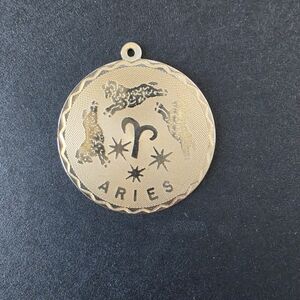 Gold 12k GF Aries Zodiac Disk Pendant Charm vintage